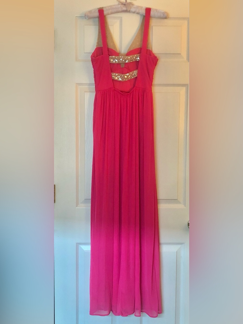 Barbiecore Pink Y2K Formal Gown Beaded Neon Chiffon Formal Prom Dress Size 1 - Picture 2 of 5